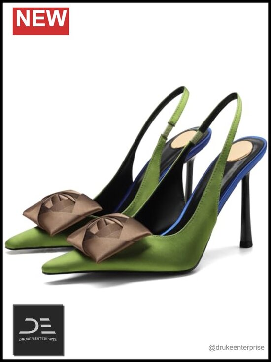 Shoes - Satin Square Rose Slingback Pumps Pointed Toe Stiletto Heels Women's